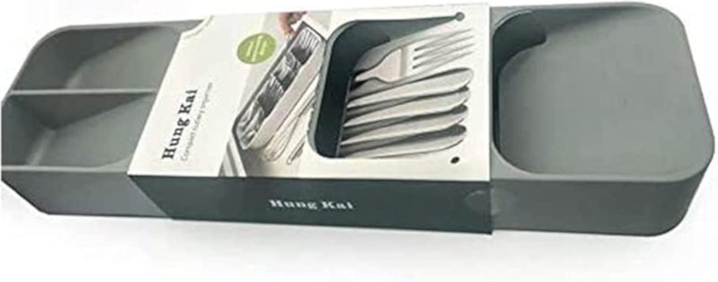 ARTC Plastic Drawer Cutlery Organizer Tray Kitchen Storage Holder Rack for Cutlery Silverware Compact Cutlery Tray Spoon Cutlery Box (Grey)